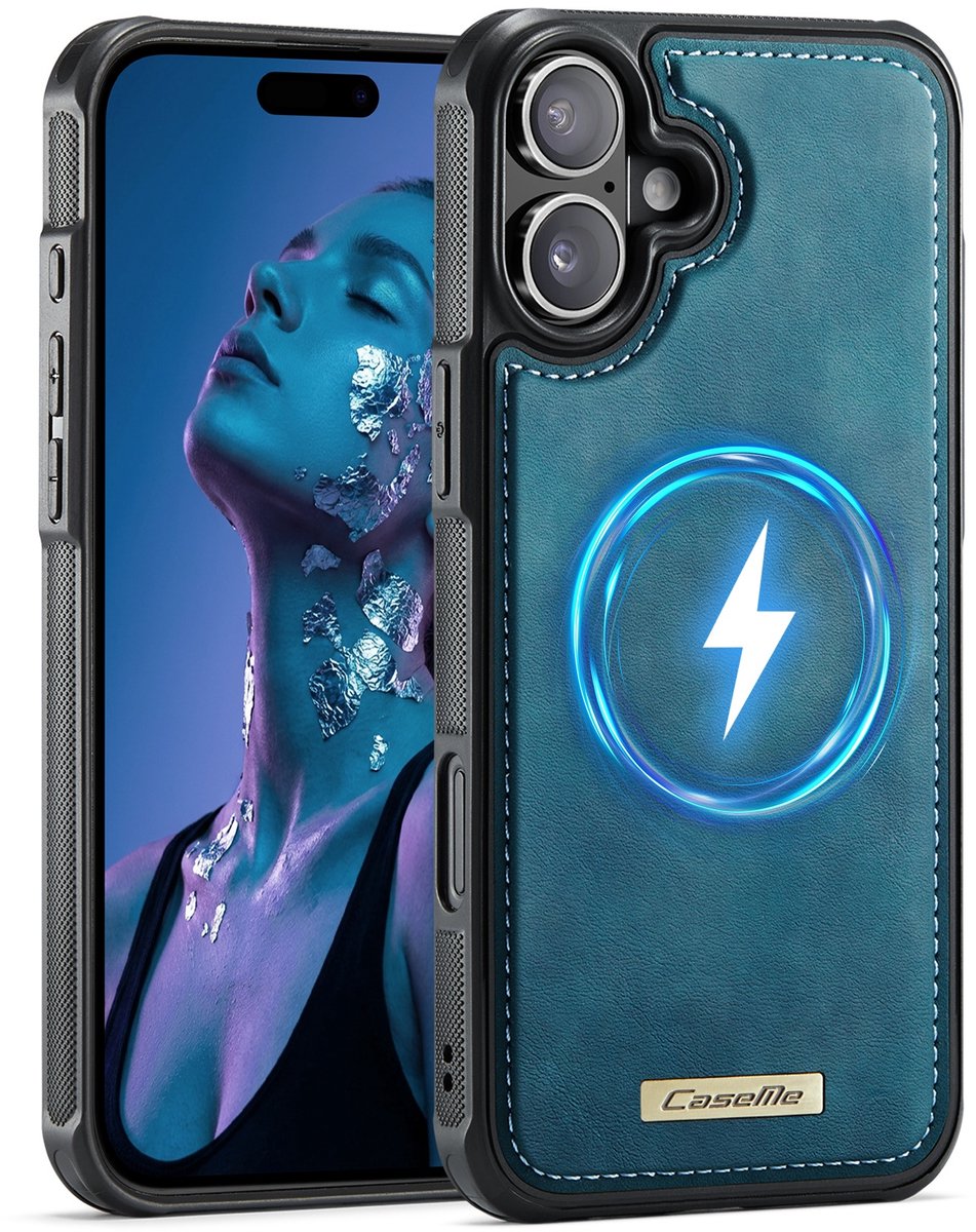 CaseMe Hoesje - Geschikt voor iPhone 17 Hoesje - CaseMe C69 Leather Back Cover - MagSafe Compatible - Blauw