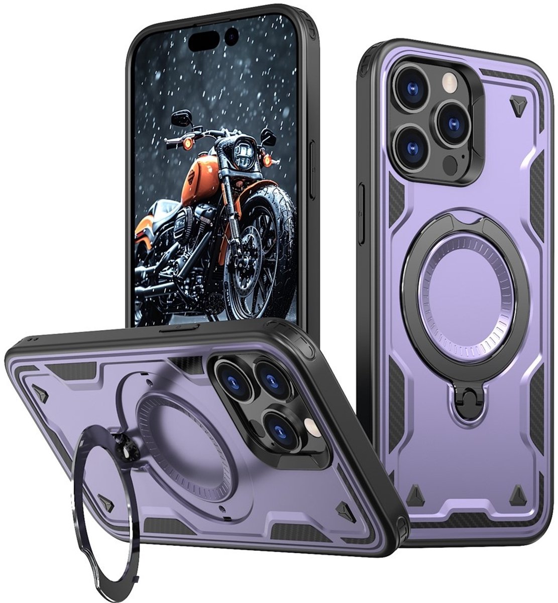 Coverup Hoesje - Geschikt voor iPhone 14 Pro Hoesje - Coverup Armor Back Cover met MagSafe Compatible Kickstand - Paars