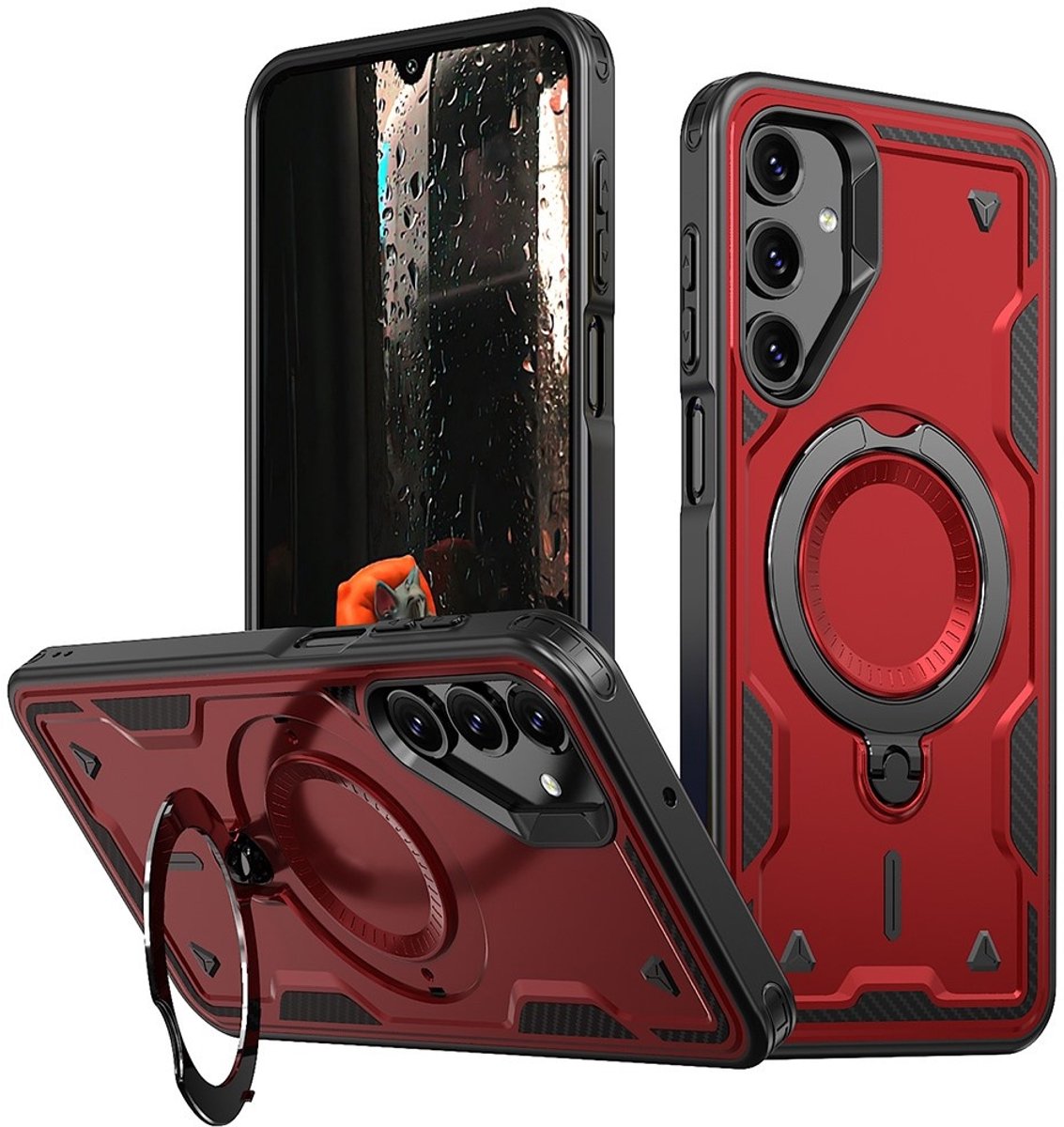 Coverup Hoesje - Geschikt voor Samsung Galaxy A16 Hoesje - Coverup Armor Back Cover met MagSafe Compatible Kickstand - Rood