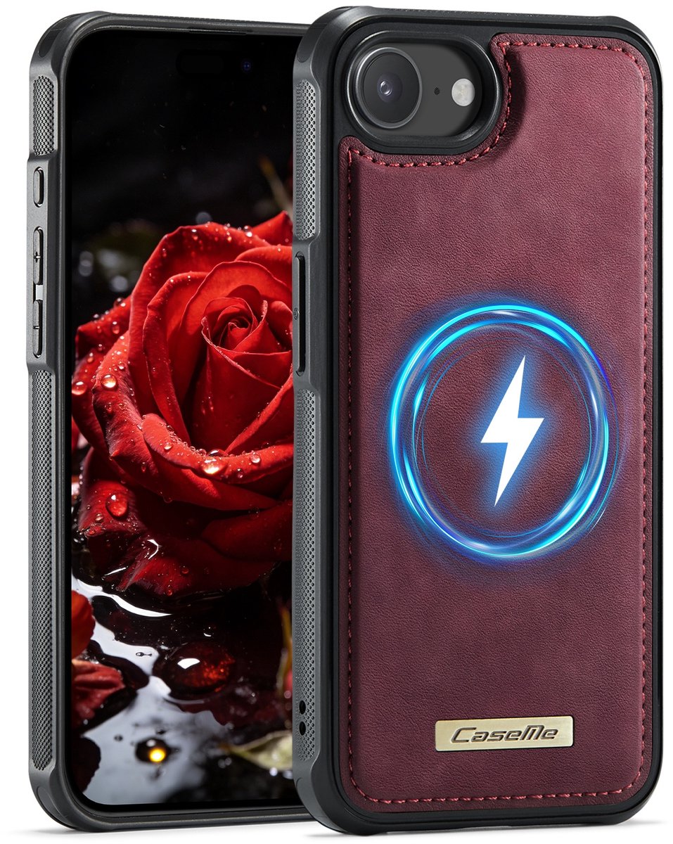 CaseMe Hoesje - Geschikt voor iPhone 16e / 17e Hoesje - CaseMe C69 Leather Back Cover - MagSafe Compatible - Rood