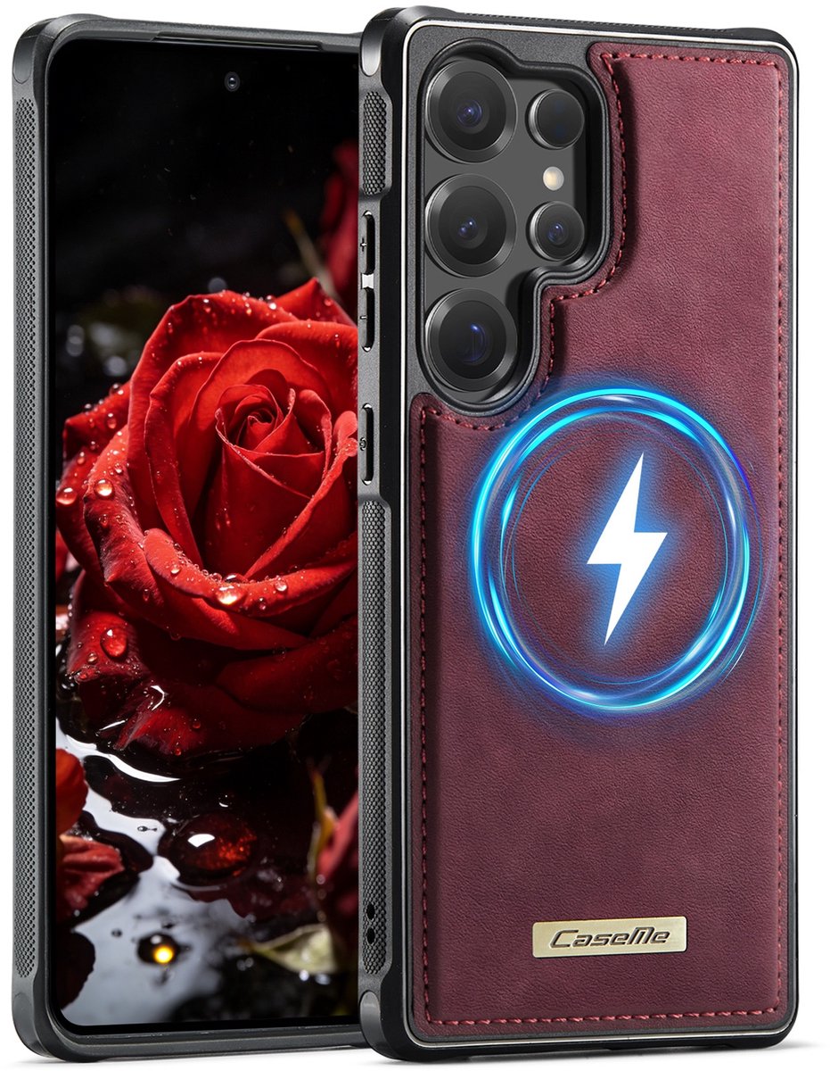 CaseMe Hoesje - Geschikt voor Samsung Galaxy S25 Ultra Hoesje - CaseMe C69 Leather Back Cover - MagSafe Compatible - Rood