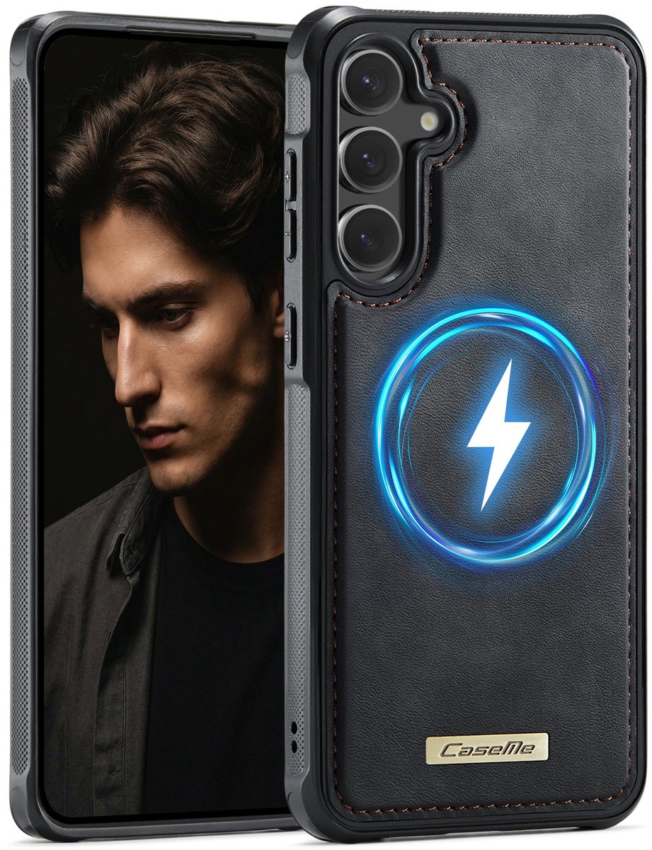 CaseMe Hoesje - Geschikt voor Samsung Galaxy S25 FE Hoesje - CaseMe C69 Leather Back Cover - MagSafe Compatible - Zwart