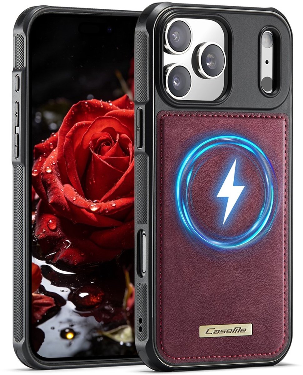 CaseMe Hoesje - Geschikt voor iPhone 17 Pro Hoesje - CaseMe C69 Leather Back Cover - MagSafe Compatible - Rood