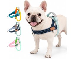Handentuigje Anti-Trek - Verstelbaar T-tuigje Maat M - met Handvat - Nylon - Anti-verstikking - Geschikt voor Honden Uitlaten en Dagelijkse Wandeling - Voor kleine en middelgrote honden - Marineblauw