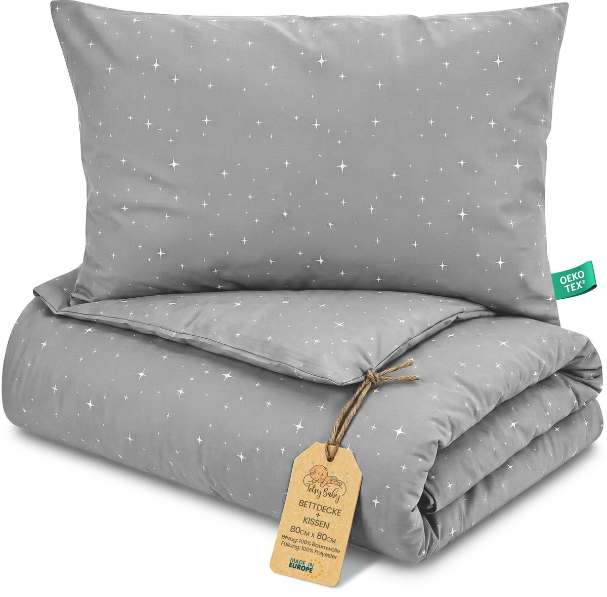 Kinder dekbed zonder hoes 80x80 cm - Katoenen baby deken en kussen set kinderdeken 80 x 80 en kussen 40 x 35 - Dekbedden kinderdekbed voor babybed Oeko-Tex Melkweg