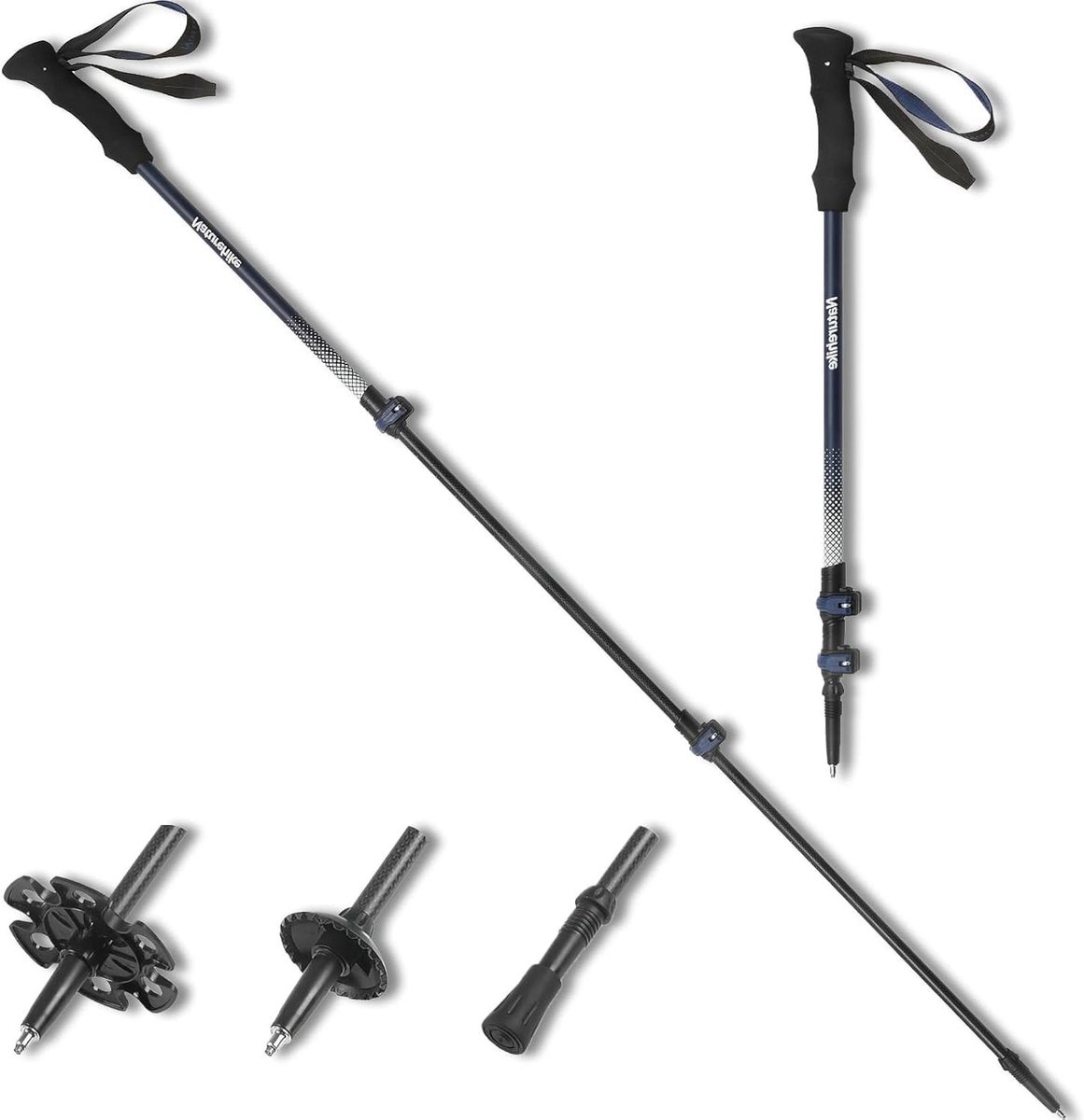 Trekkingstokken - Wandelstokken - Buitenwandelen - Verstelbaar lichtgewicht - Tot 135 cm - Donkerblauw