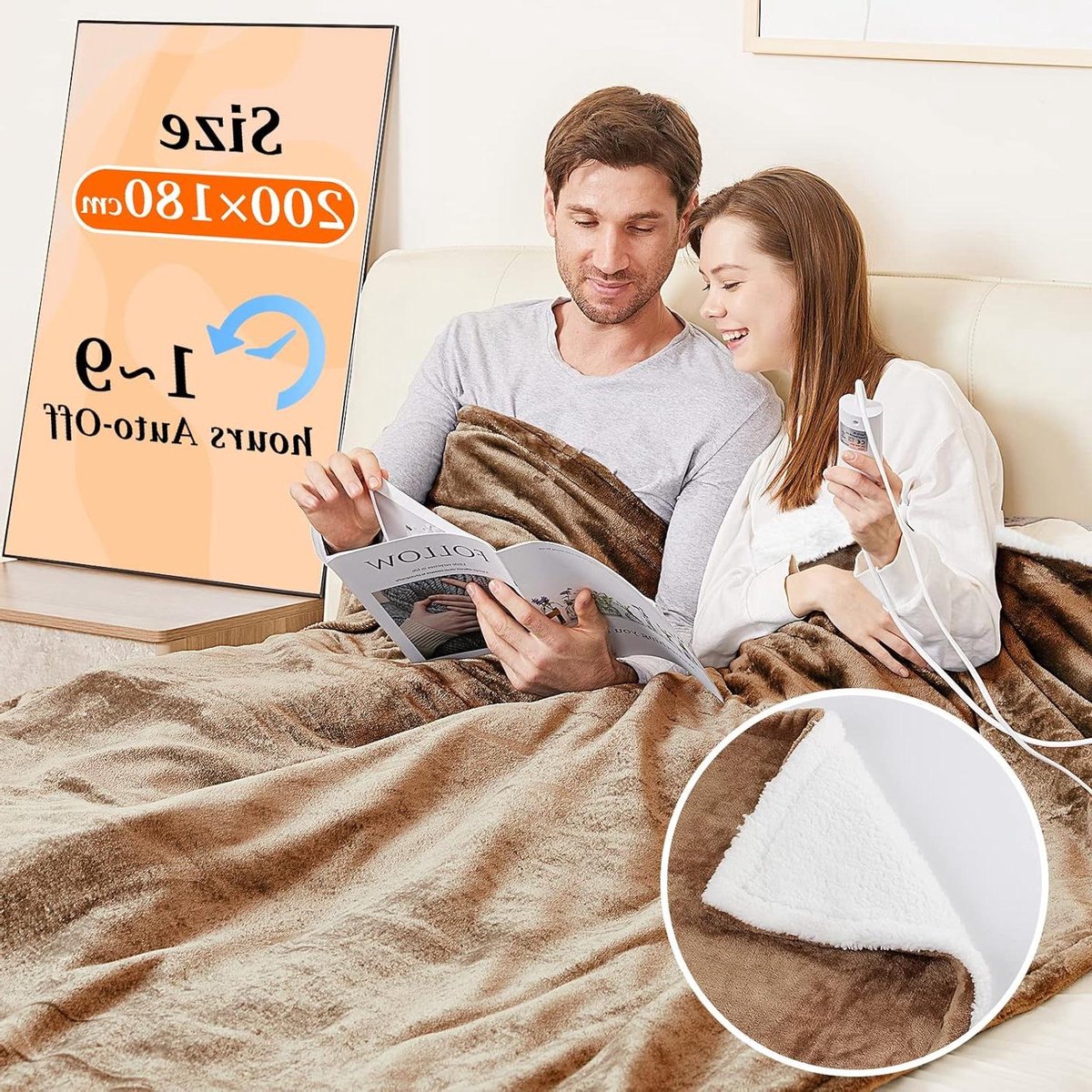 Elektrische Deken - Verwarmde Plaid - Comfortabele Warmte - 10 Warmtestanden - 180x200cm - Khaki