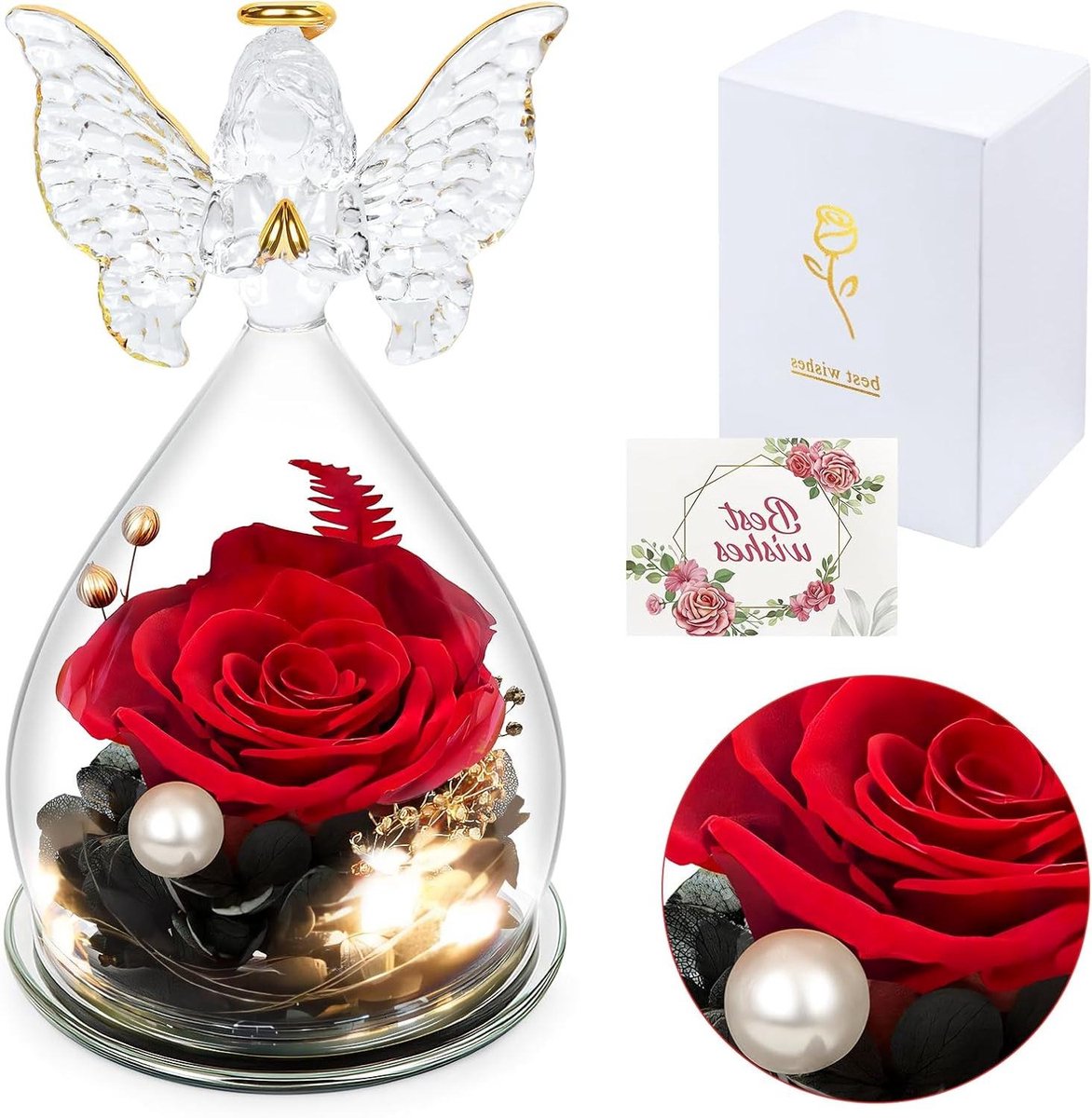 Eeuwige Roos - Bloem Decoratie - Cadeau Geven - Symbolische Engel - 13 x 7.5 cm - Rood