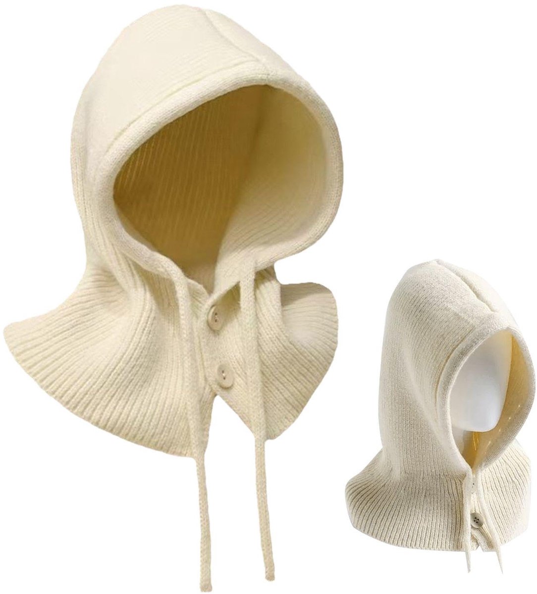 Wollen muts met oorbescherming, eenvoudige gebreide muts, winterthermische producten, wintermuts voor dames, Wit, S/M