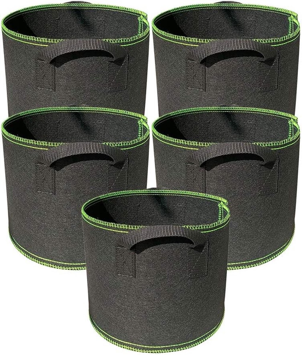 5-Pack 2 Gallon Groentetassen van Dikke Niet-Geweven Aeratiedoek met Handvatten voor Binnen, Perfect voor Groenten, Bloemen en Kruiden in de Tuin