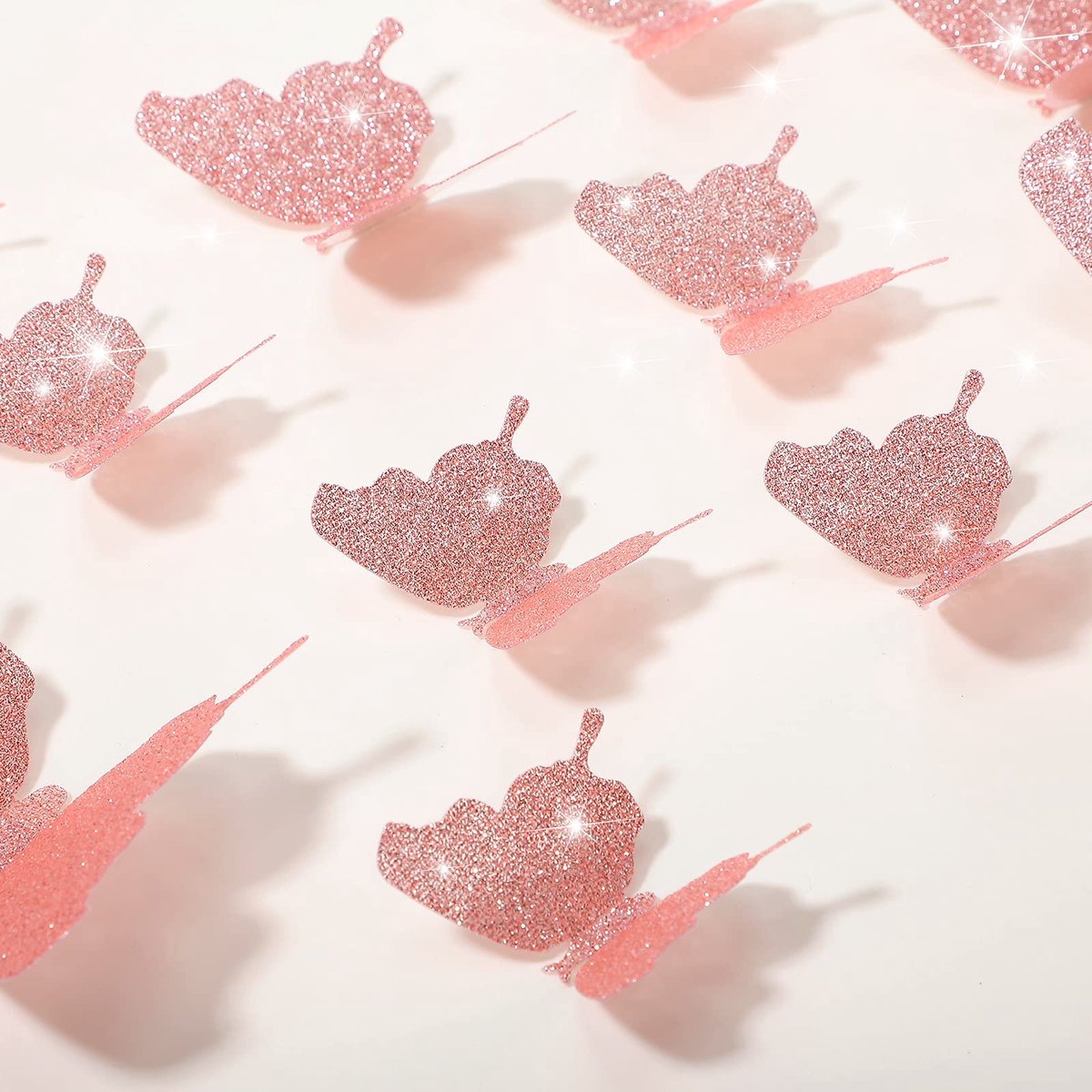 36 stuks DIY glitter vlinder combinatie 3D vlinder muurstickers stickers huisdecoratie (glitter roze)