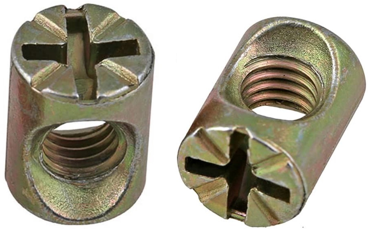 20 Stuks M6x11mm Ton Nuts - Barrel Nuts, Cross Plugs en Sleufmoeren voor Meubels, Bedden en Stoelen