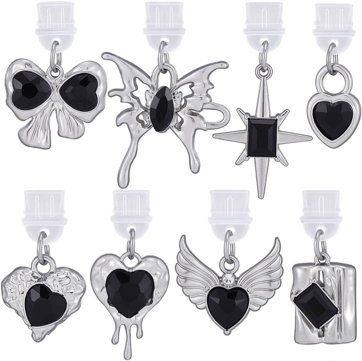 8 Stuks Halloween Anti-Stof Plug Charm voor Mobiele Telefoon - Zwart Zilveren Gothic Hart Beschermers voor Smartphone en E-reader