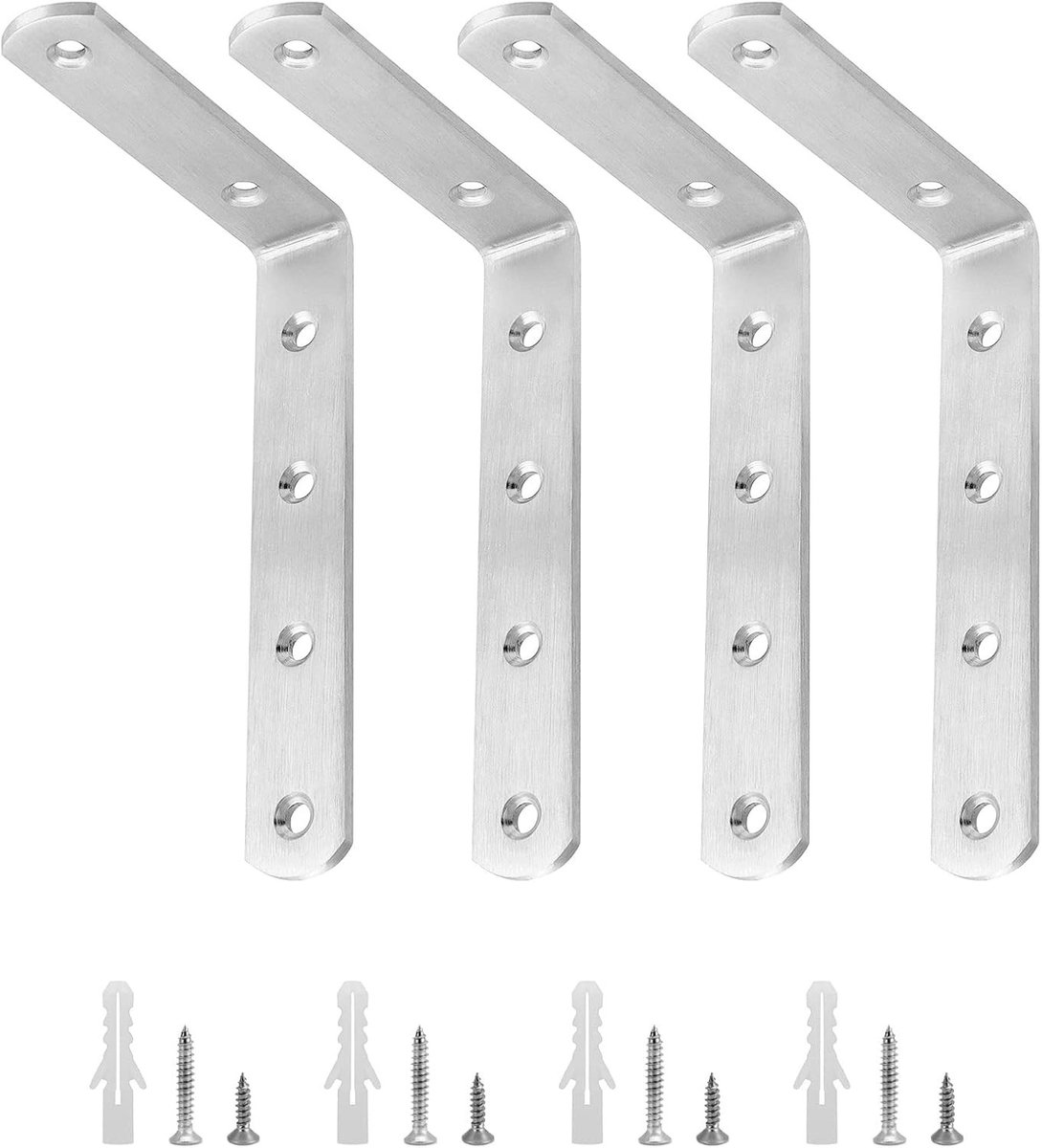 Hoekplank van roestvrij staal, 90 graden hoekrek, 150x100x4mm, inclusief bevestigingsschroeven, set van 4 stuks voor optimale ruimtebenutting