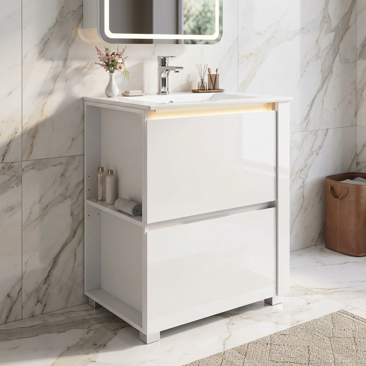 Luxe Badkamermeubel met Keramische Wastafel - Wit - Novihome