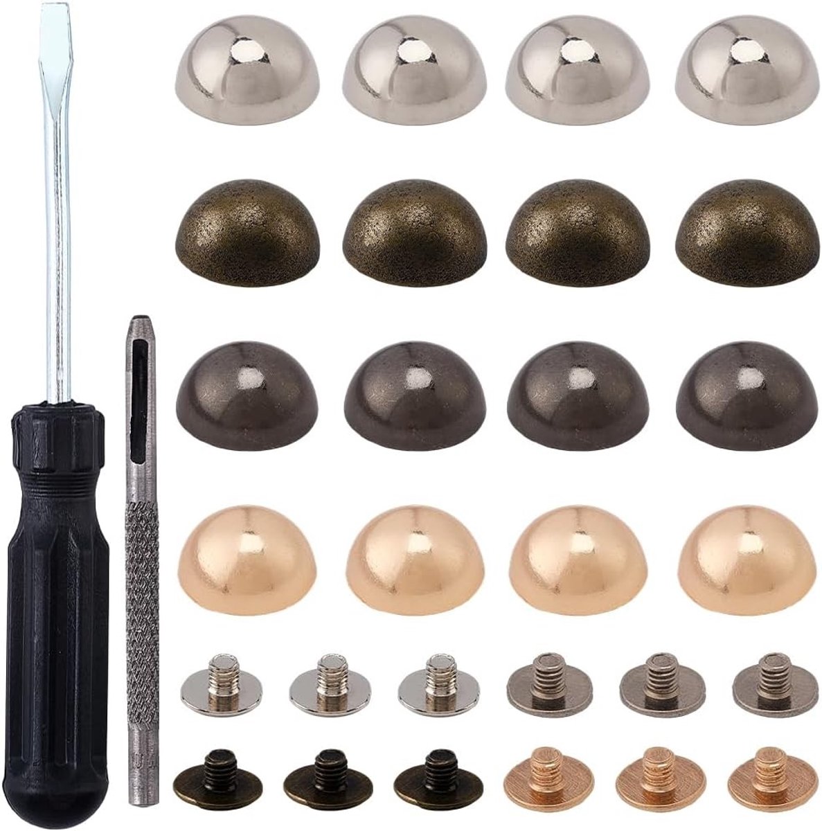 20 Sets 15 x 8 mm Legering Ronde Koppelstukken voor DIY Projecten - Paddenstoelen Platte Achterstukken voor Leder, Kleding en Handtassen