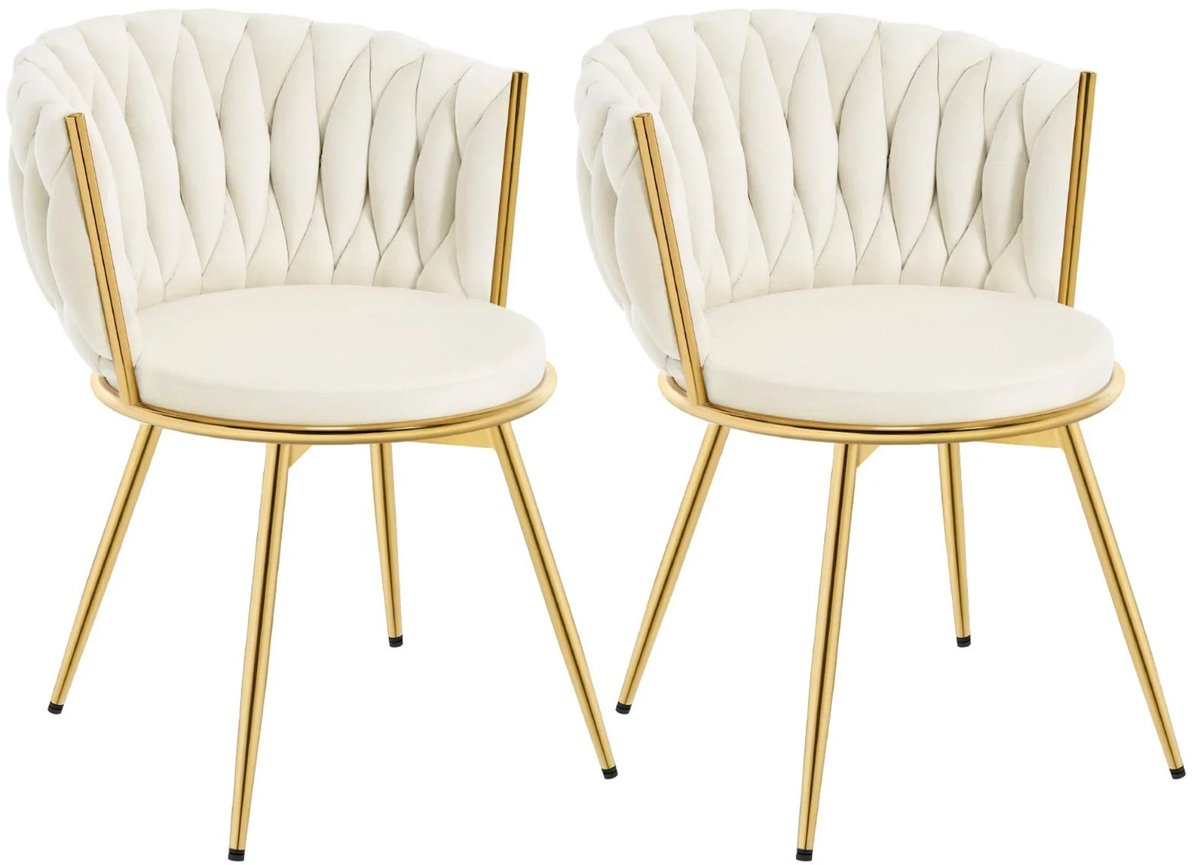 Noventra - Eetkamerstoelen - Eetkamerstoelen set van 2 - 360° Draaibaar - Fluwelen Bekleding - Beige - Goudkleurig Metalen Frame - Ergonomische Design Eetkamerstoel