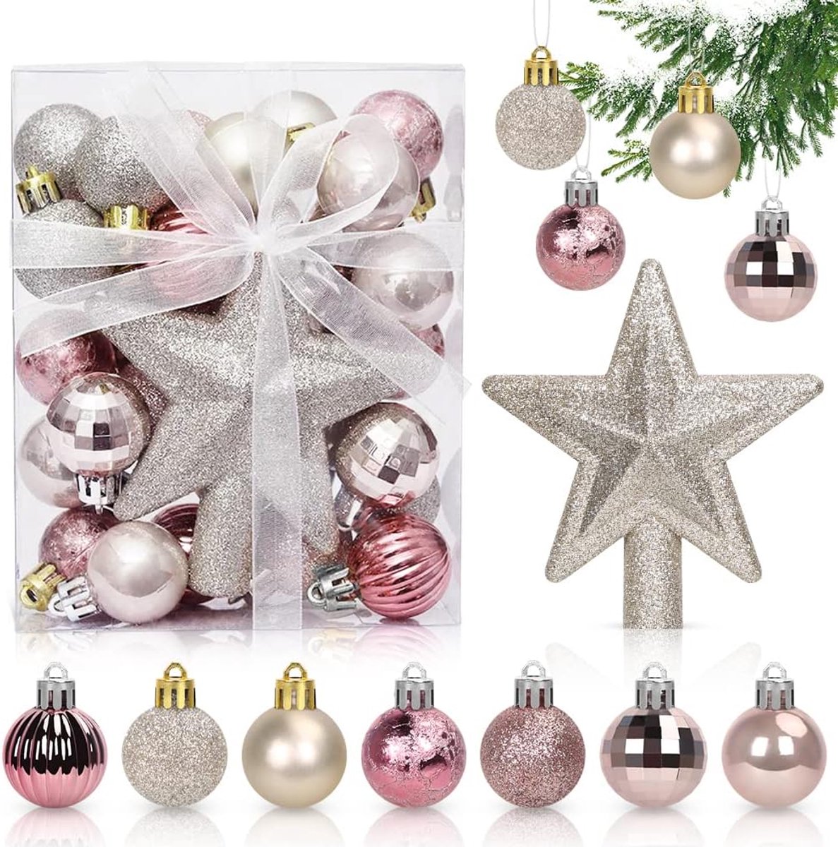 Thijox - Kerstballen Roze 30 Stuks Mini-Kerstdecoratie 3 cm Kunststof Glanzend Glinsterend Mat Kerstboomornamenten voor Feestdagen