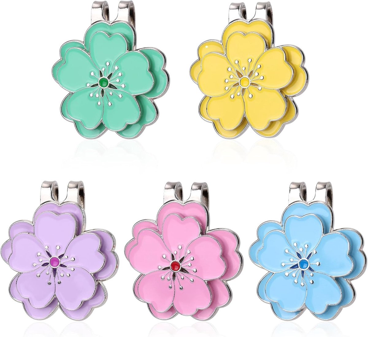 Set van 5 Magnetische Golfbal Markers met Hoedclip, Bloemvormige Sterke Magneten voor Golfaccessoires en Decoratie voor Golfers (5 Kleuren)