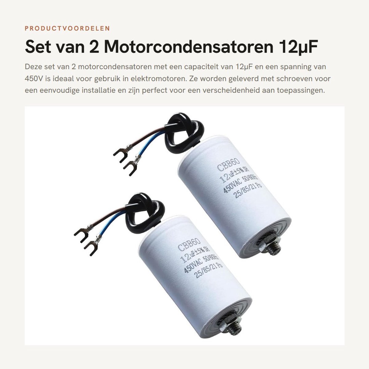Dailygoods - Set van 2 Motorcondensatoren 12µF 450V met Schroeven