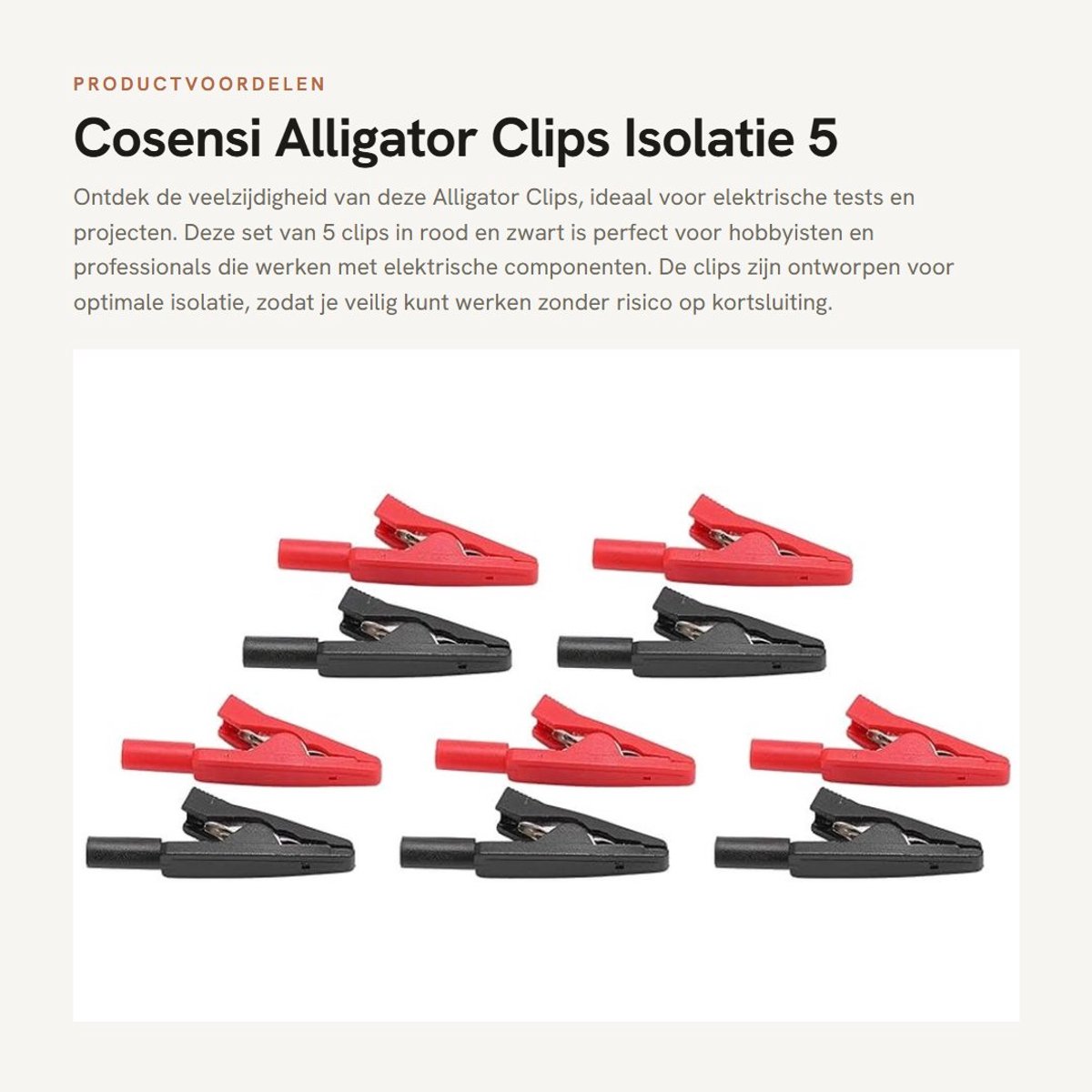 Dailygoods - Alligator Clips - Isolatie - 5 Stuks - Rood en Zwart - Gator Clips - Perfect voor Elektrische Tests - U16 Model