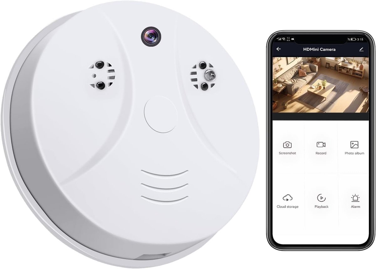 Thijox - Verborgen Camera Rookmelder Wifi 5G HD 1080p met Nachtzicht en Bewegingsdetectie voor Thuisveiligheid