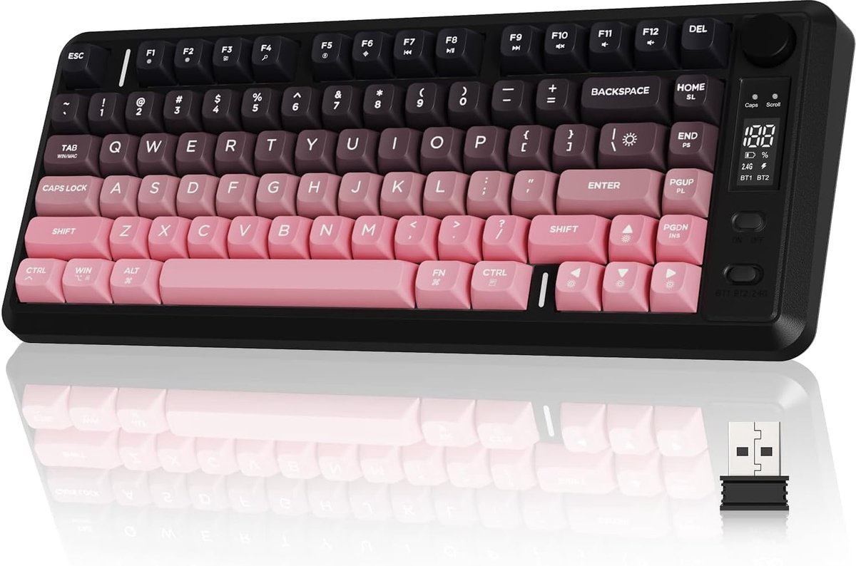 Thijox - FREEWOLF M75 Draadloos Toetsenbord Bluetooth + 2.4G, Compact 82-toetsen PBT Keycaps, Regenboogverlichting, Volledige Toetsen Geen Conflict vo