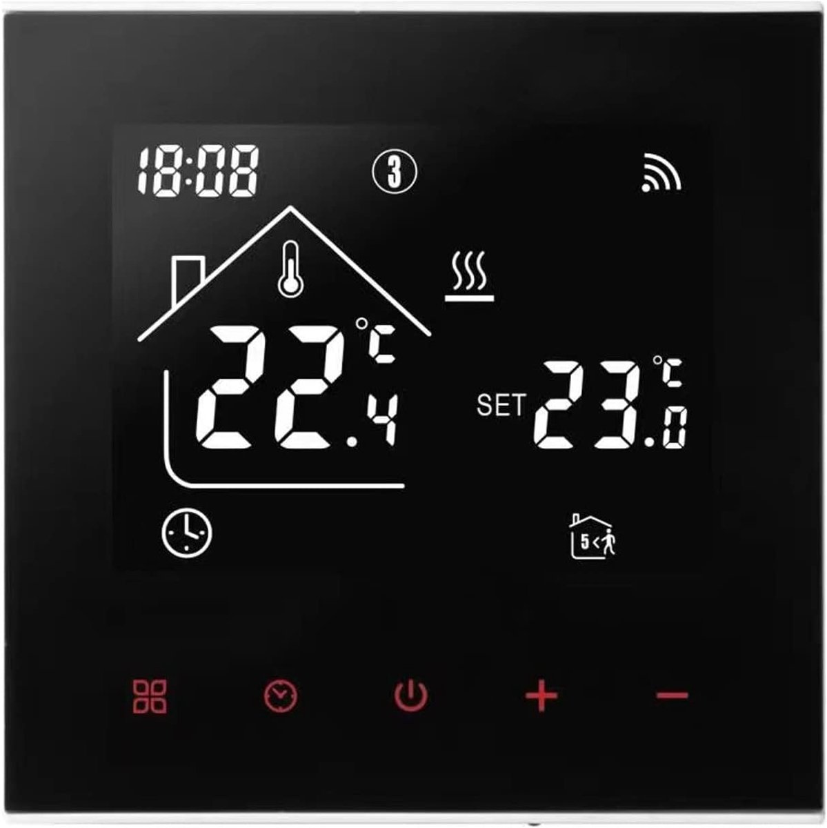 Thijox - WiFi Slimme Thermostaat met Voetverwarming, LED-Display, Touchscreen, Digitale Kamerthermostaat, Compatibel met Alexa en Google Home (Zwart,
