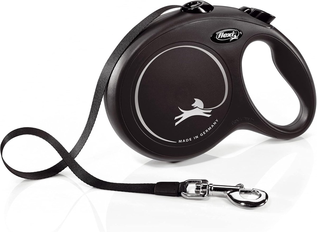 Thijox - Flexibele uitschuifbare hondenriem tot 50 kg - Ultrasterke 8 m lijn met 360° remsysteem - Ergonomische grip, Duitse kwaliteit - Zwart voor wa