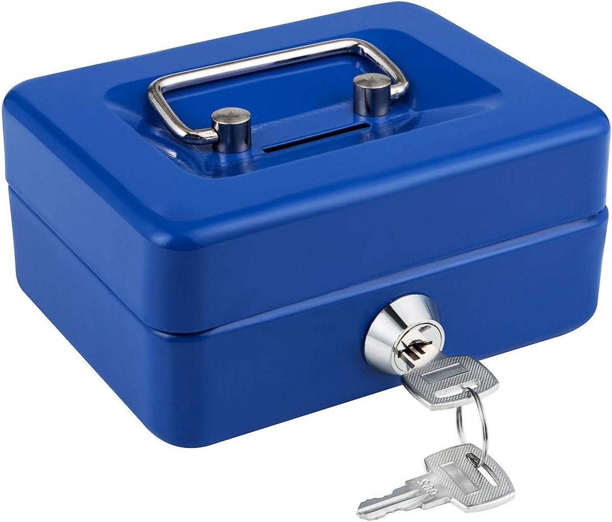 Geldkist met slot - Muntenbankje - Geld bewaren - Sleuf voor munten - 124 cm - Blauw