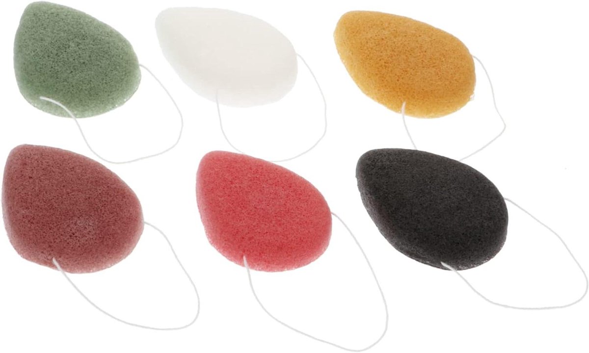 Set van 6 Natuurlijke Gezichtsreinigingssponzen voor Diepe Reiniging en Make-up Verwijdering