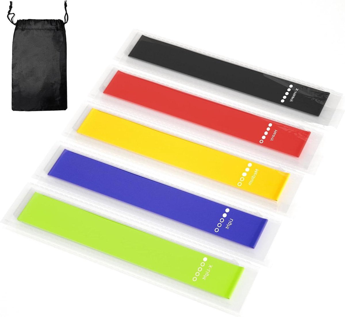 Fitnessbanden Set - Weerstandsbanden Set - Spieropbouw Training - 5 Verschillende Sterktes - 5 Delige Set - Multicolor