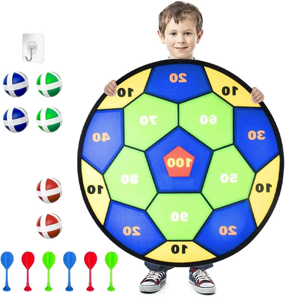 Dartbord voor kinderen - Opvouwbaar spel - Feestjes organiseren - Veilig speelgoed - 66 x 66 cm - Meerkleurig