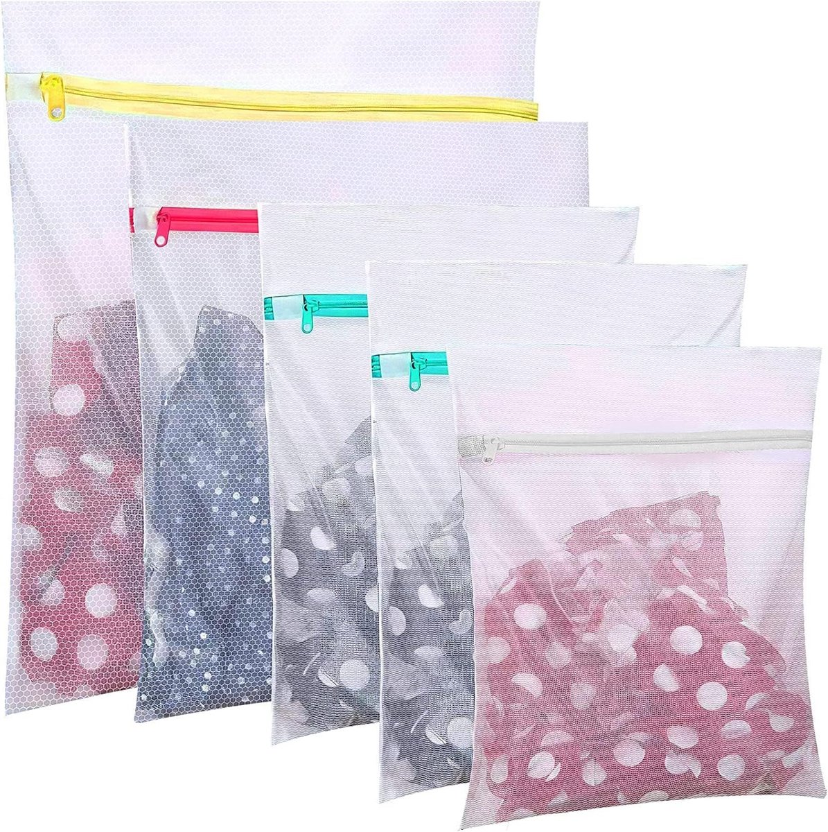 Wasnet Set Kleding Beschermers Delicate Was Met Rits 5 Stuks Wit