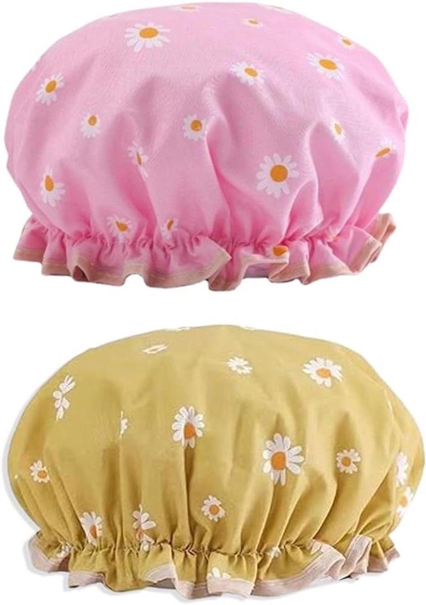 Douchemutsen Set - Haarmutsen Waterdicht - Bescherming Haar - Dubbele Laag - 2 stuks - Ginger Geel Roze