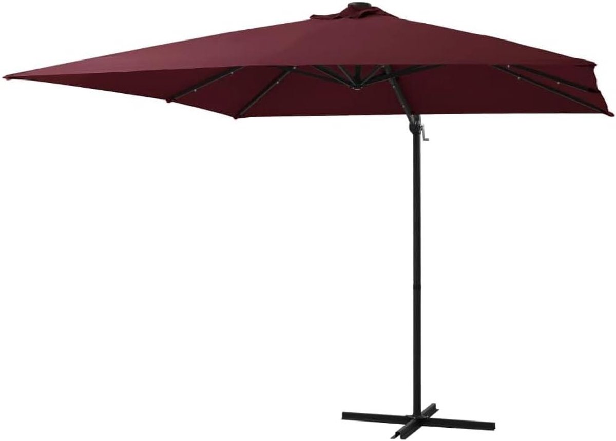 Zweefparasol met LED - Tuinparasol Buiten - Zonwering Creëren - Draaibaar 360 Graden - 250x250 cm - Bordeauxrood