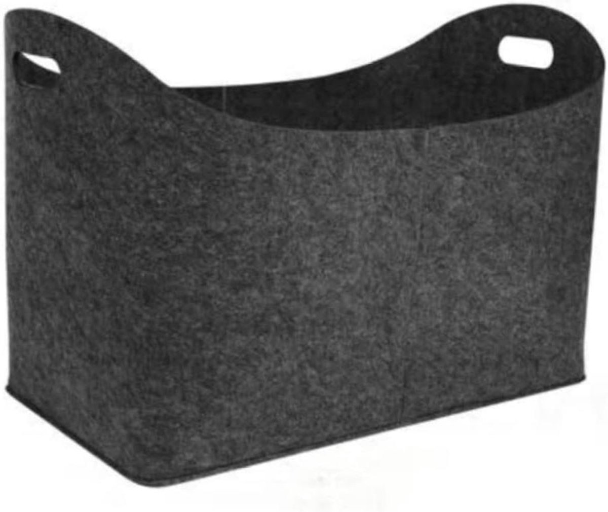 Opbergmand Vilt - Houttas Handgrepen - Haardhout Opslag - Minimalistisch Design - 55 x 30 x 40 cm - Donkergrijs
