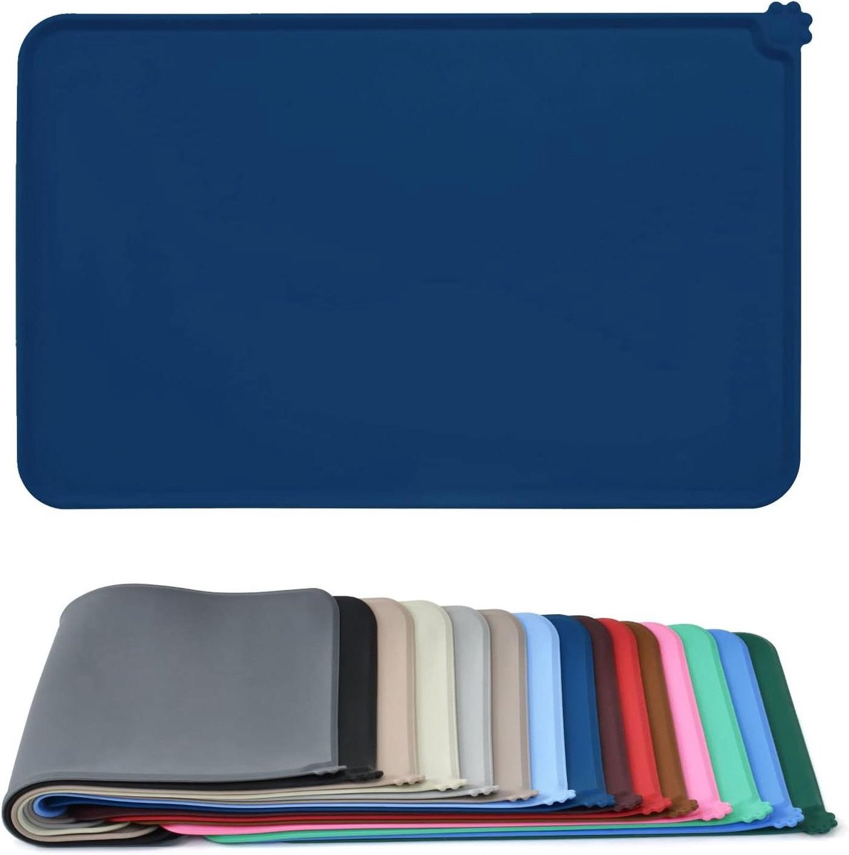 Voerbak mat - Dierenmat antislip - Schoon eten - Verhoogde rand - 53 x 38 cm - Marineblauw