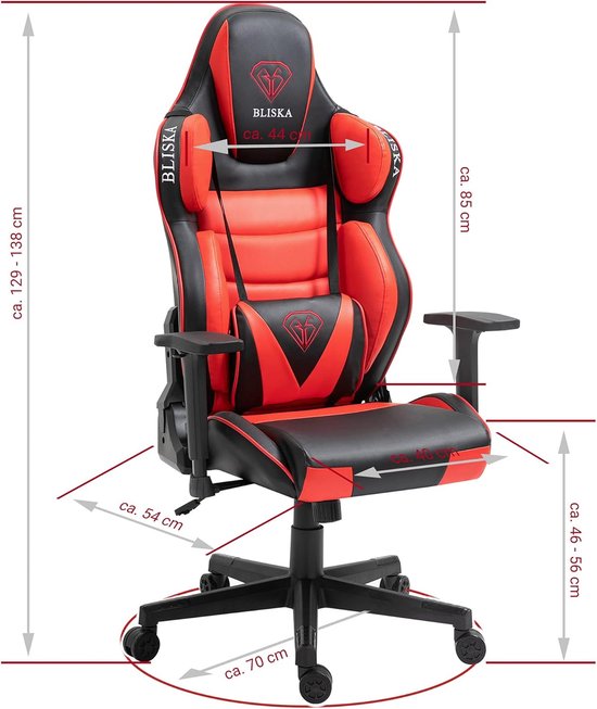 Gamingstoel - Racestoel manager - Comfortabel Zitten - Verstelbare 2D armleuningen - Tot 120 kg - Zwart rood — afbeelding 3
