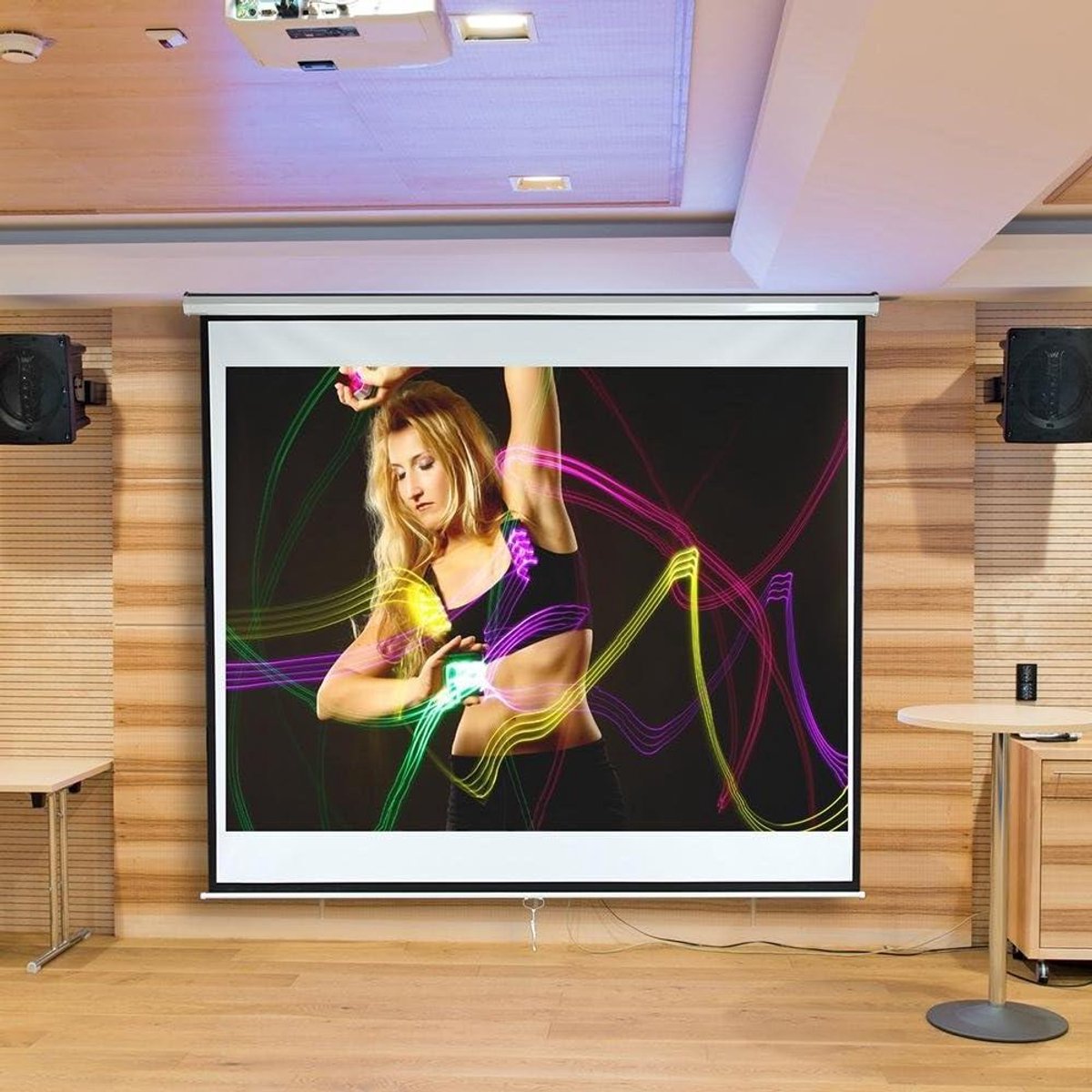 Rolgordijn Projectiescherm - Beamer Scherm - Thuisbioscoop Presentaties - Zelfoprollend Vinyl Doek - 99 inch - Wit