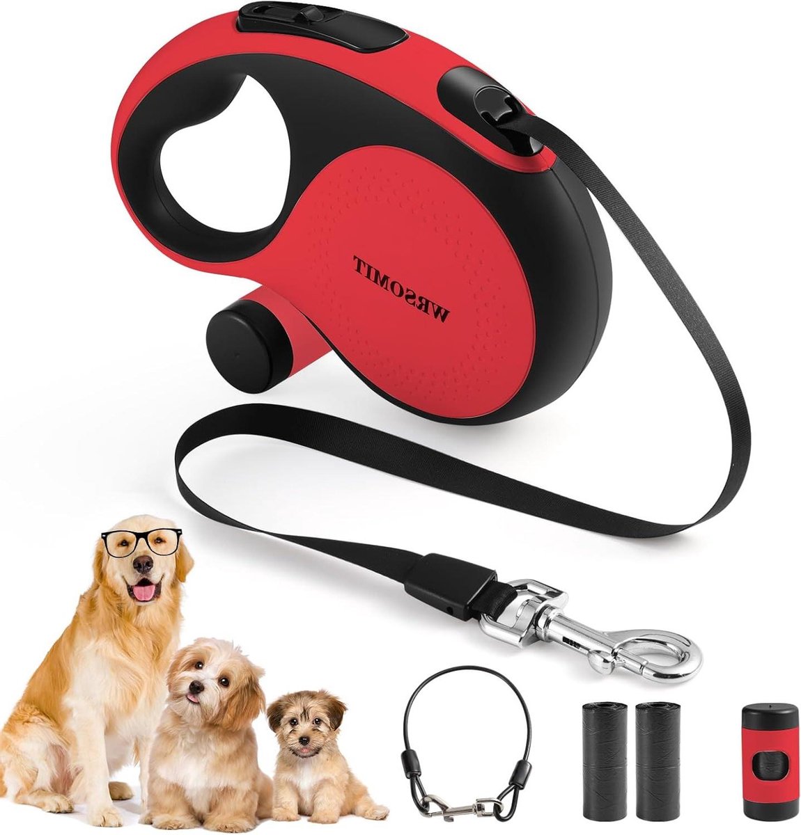 Hondenriem Intrekbaar - Lange Lijn - Buitenwandeling Hond - Kauwbestendig Staalkabel - 7.9 Meter - Rood