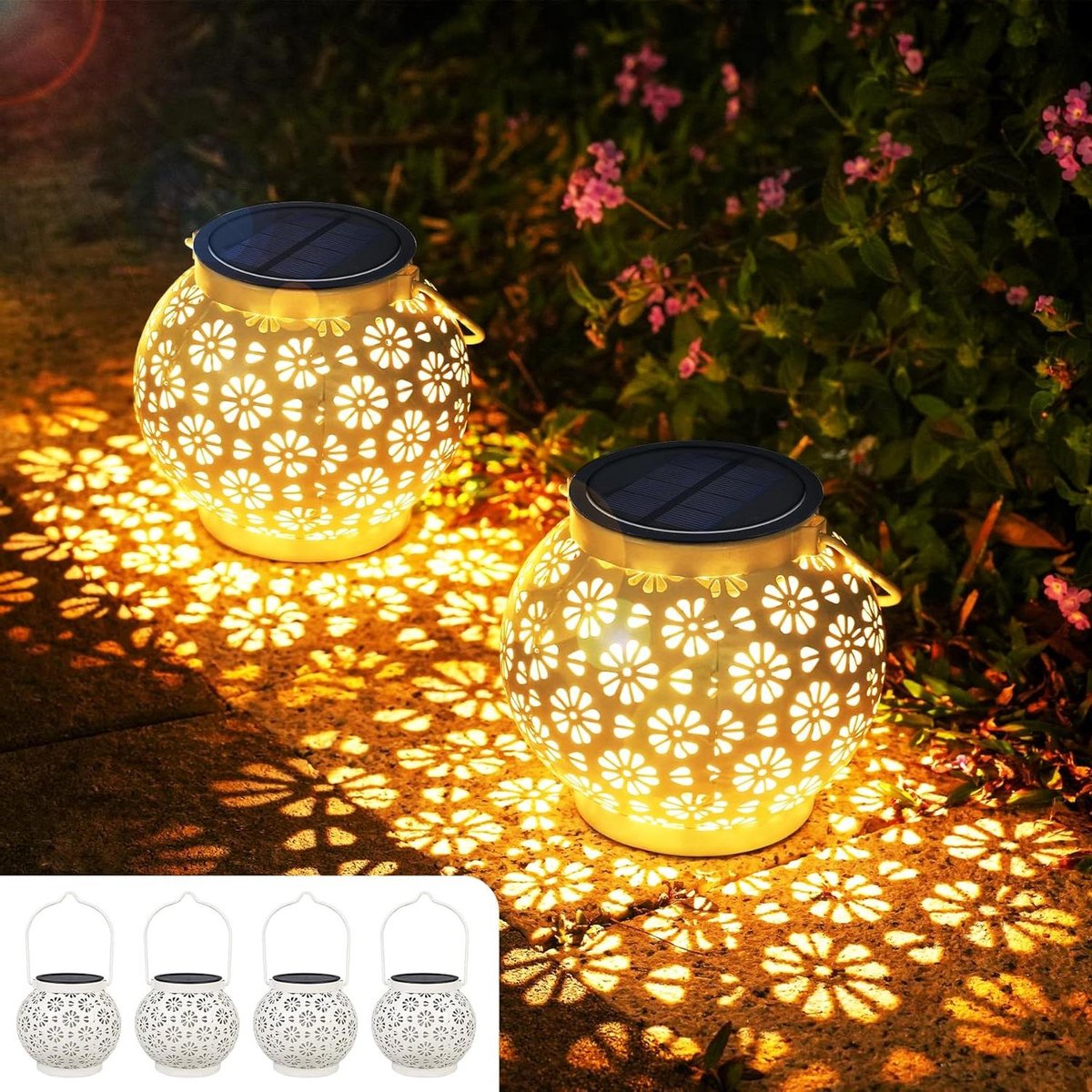 Solar Lantaarns - Tuinverlichting Set - Buiten Decoratie - Automatische Aan/Uit - 4 Stuks - Wit