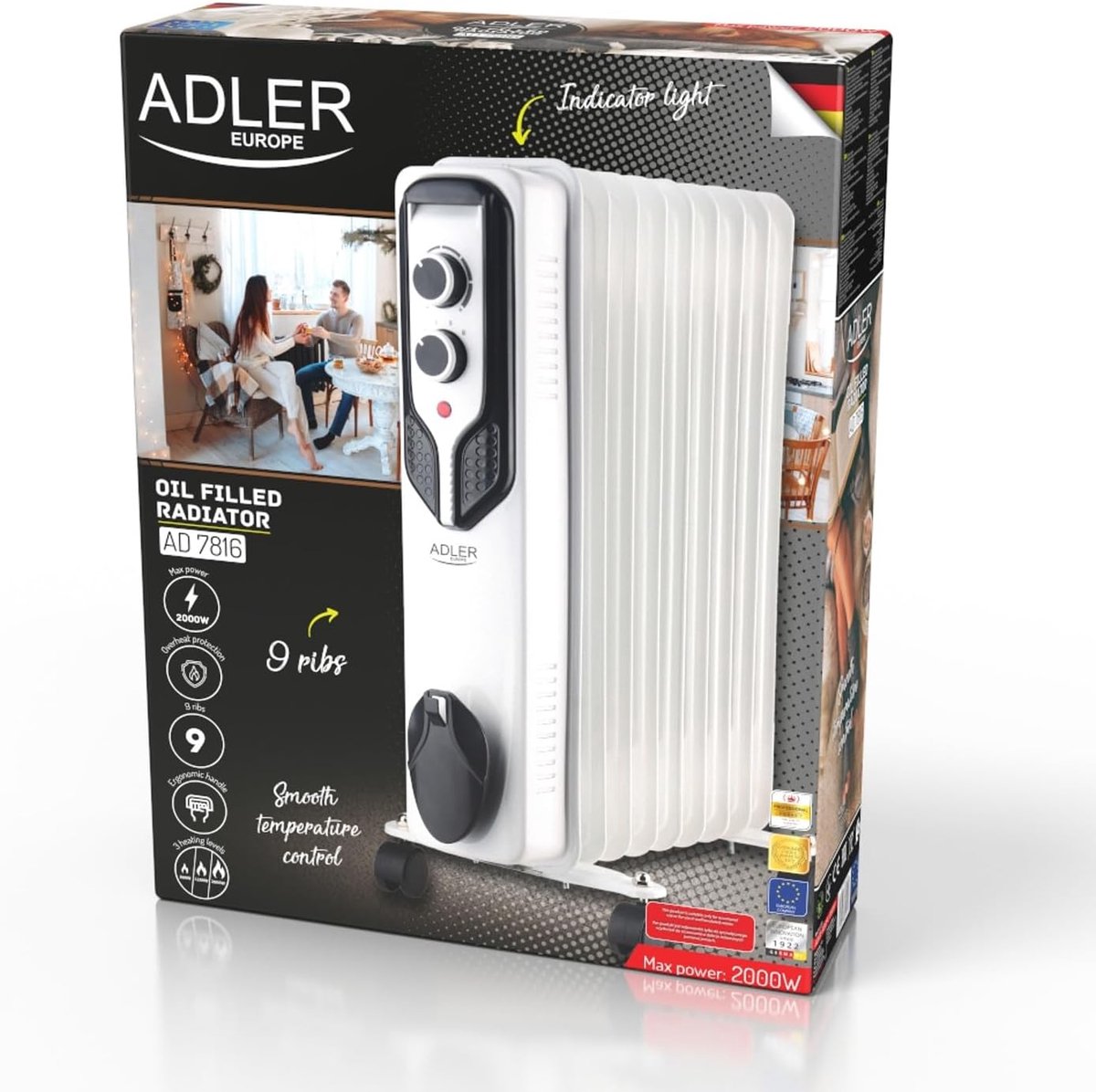 Olie Radiator - Elektrische Kachel - Ruimte Verwarmen - 9 Ribben - 2000W - Wit – foto 4