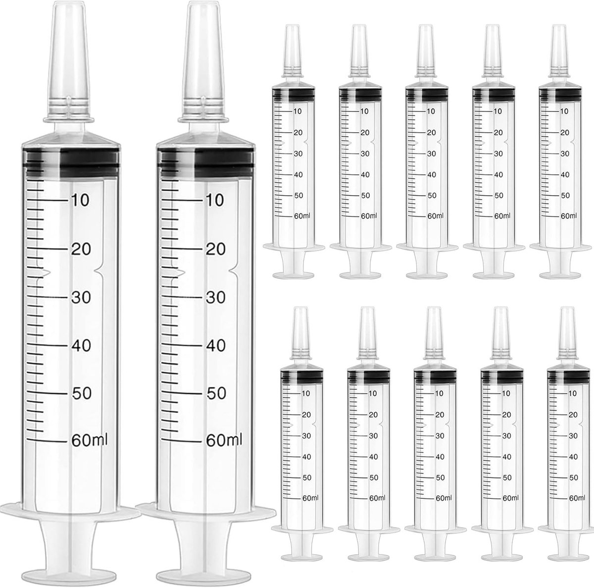12 Stuks 60ml Spuiten zonder Naald - Herbruikbare Doseringspuiten voor Laboratorium, Tuinirrigatie en Industrie
