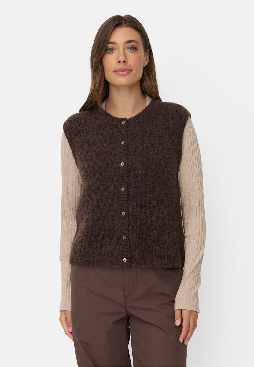 camel active Gebreid vest met knoopsluiting - Maat womenswear-XL - Bruin