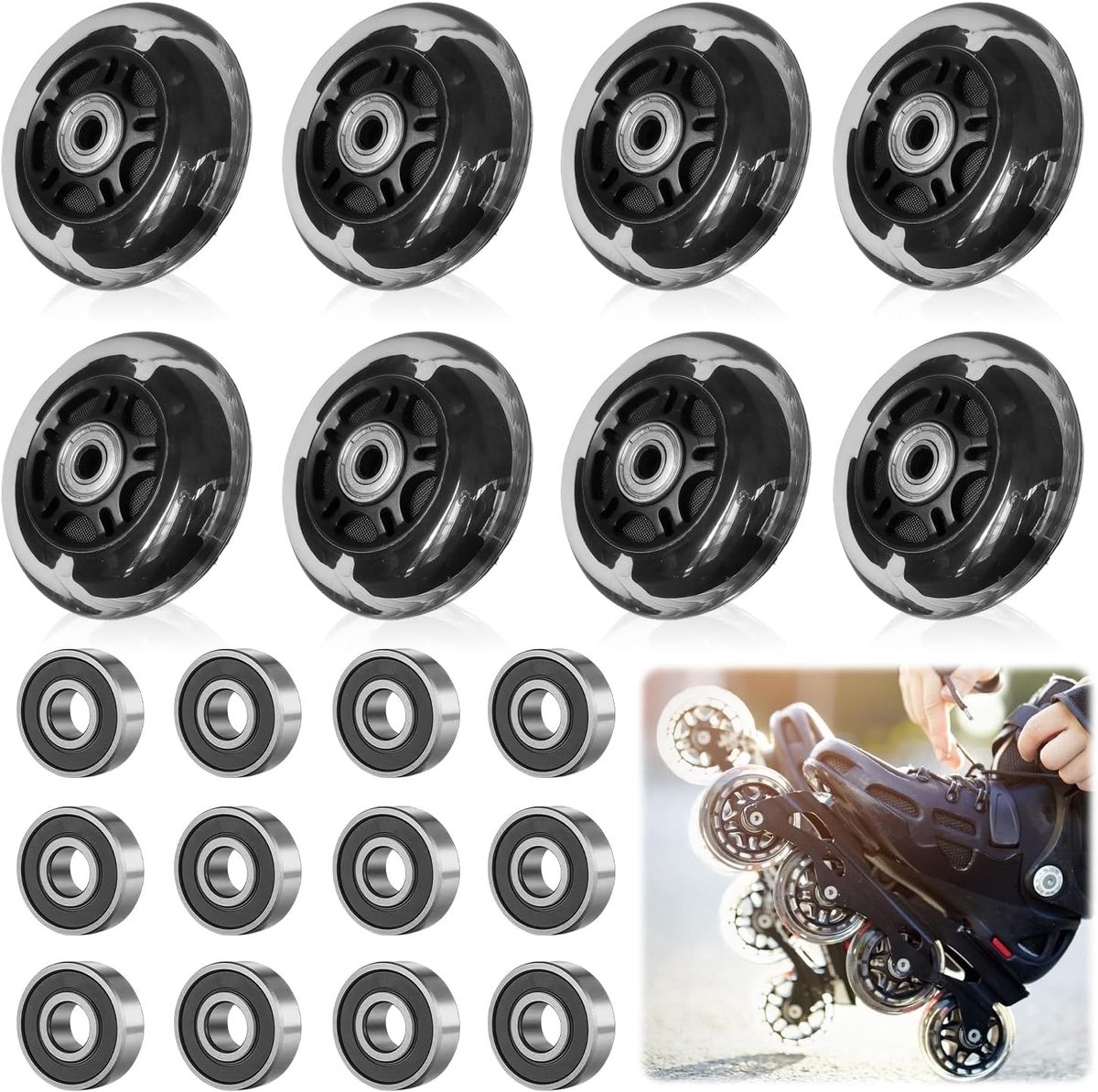 8 Stuks Inline Skate Wielen 72mm Transparant met 8 Kogellagers Geschikt voor Alle Rollerblades en Skates Duurzaam en Hoogwaardig Rubber