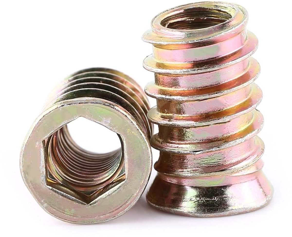 Set van 20 Carbon Stalen Hex Socket Insteekmoeren voor Houten Meubels, M10*25mm, Gegalvaniseerd en Duurzaam