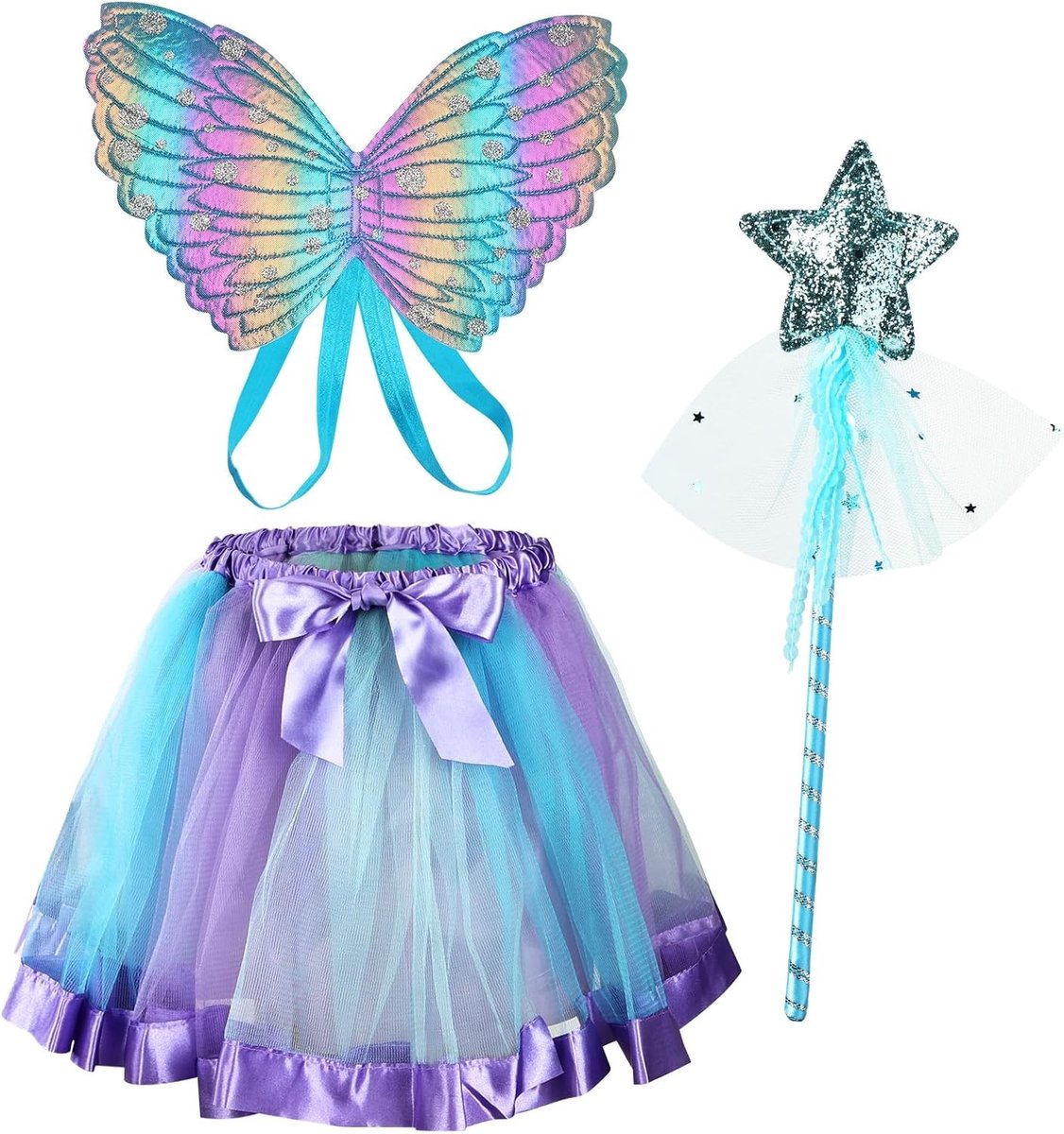 Betoverende Feeën Kostuum Set voor Kinderen met Vlinders, Tulle Rok en Accessoires voor Halloween, Verjaardagen en Carnavalsfeesten