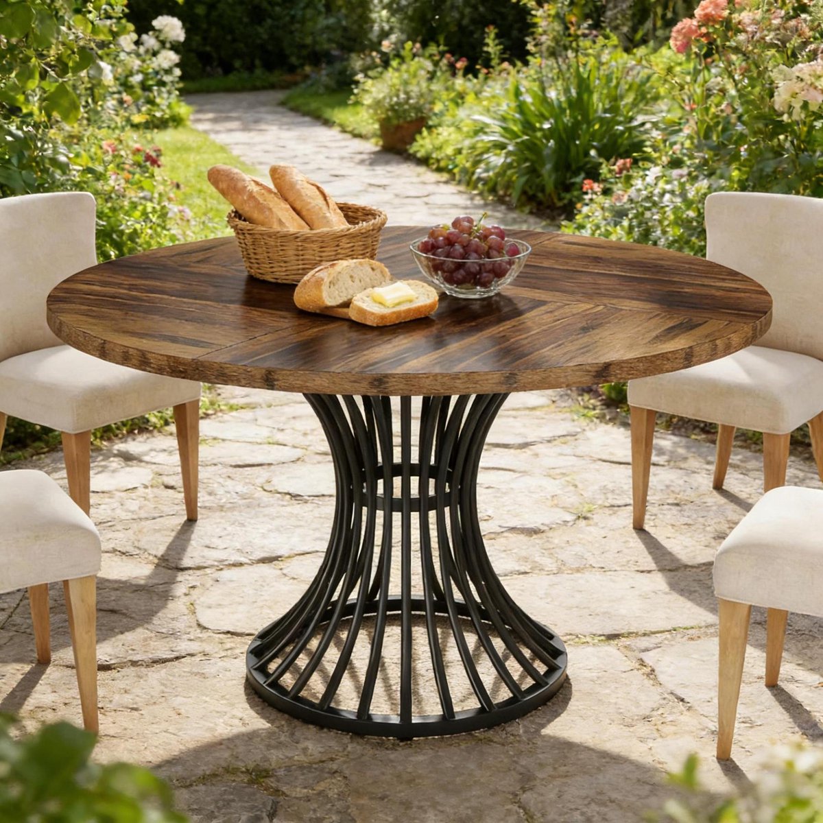 STILVORA Eettafel - Ronde Tafel Voor 6 Personen - Retro Voor Eetkamer En Keuken - MDF En Metaal - 119 x 119 x 76 cm - Zwart;Rustiek Bruin