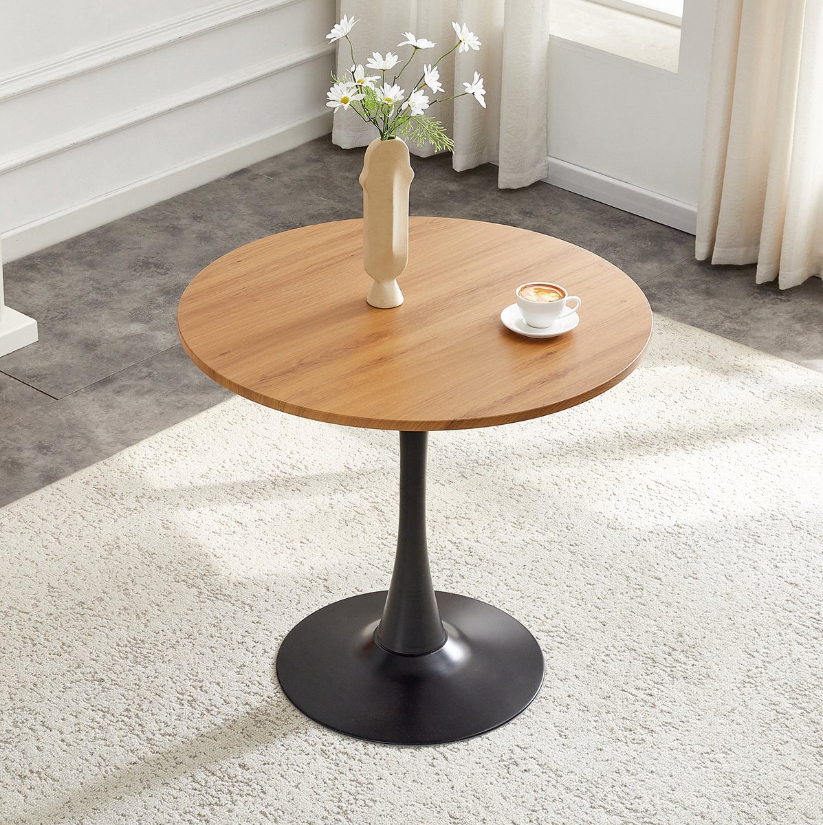STILVORA Eettafel - Ronde Tafel In Tulpdesign Met Metalen Voet - Voor Keuken En Woonkamer - MDF En Metaal - 80x80x76 Cm - Hout